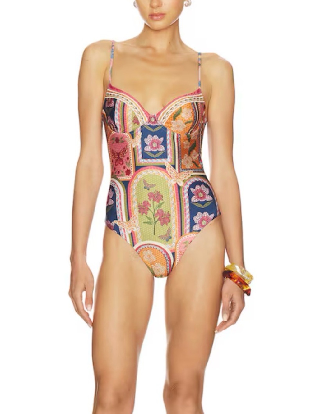 Agua Bendita Petra Fiore One-Piece Swimsuit NWOT Underwire Beaded Multi